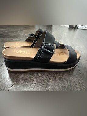 Sam Edelman Black Platform Slide Sandals with Buckle